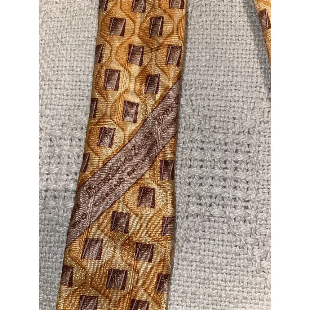 Ermenegildo Zegna Men’s Dress Tie Size 57” 3.5” Yellow Geometric Business Formal
